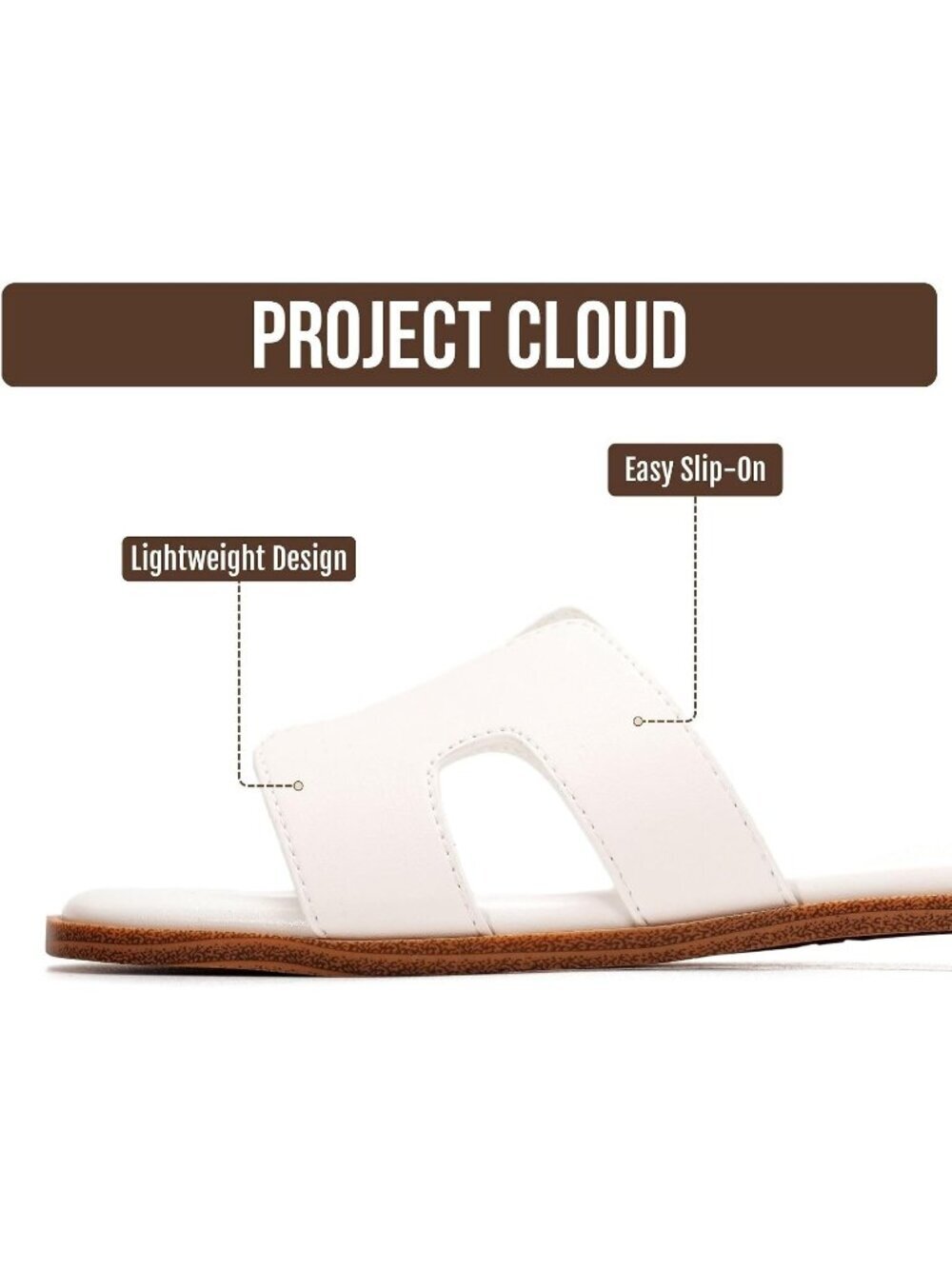 Women's White 100% Genuine Leather Memory Foam Insole Slides Flat Sandal Shoes - Picture 3 of 6